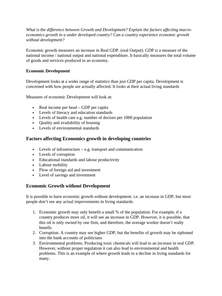 Growth vs. Development in Economics | PDF | Gross Domestic Product ...
