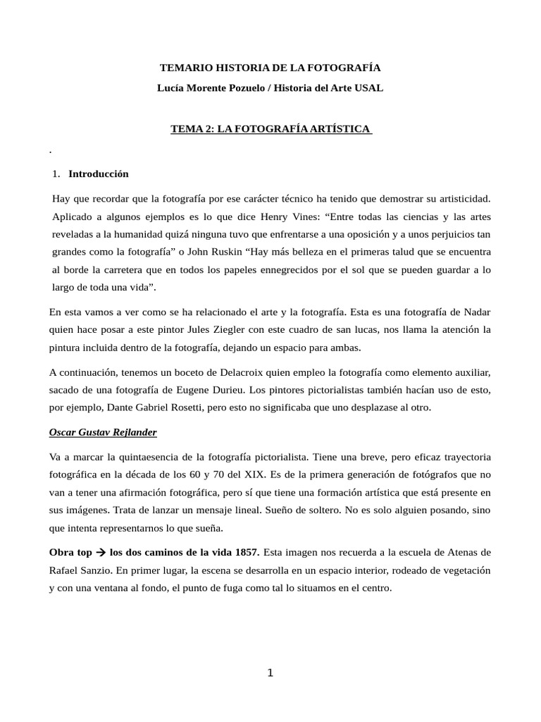 Tema 2 Fotografía. Pictorialismo | PDF | Las artes