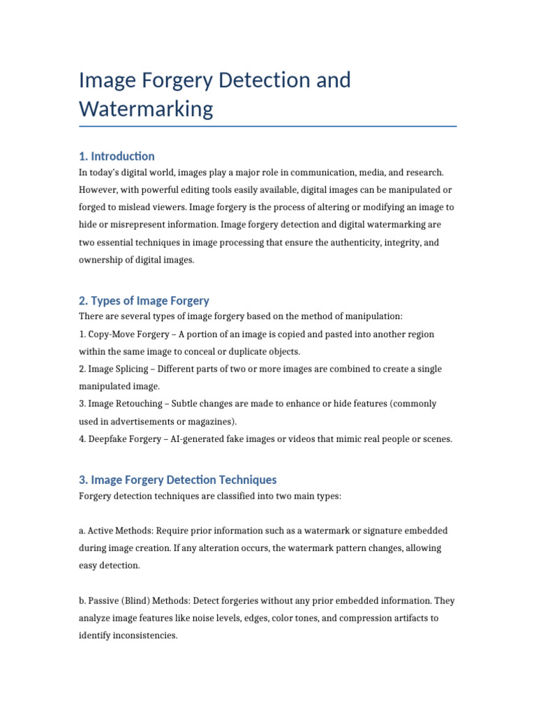 Image Forgery Detection & Watermarking | PDF | Authentication | Imaging