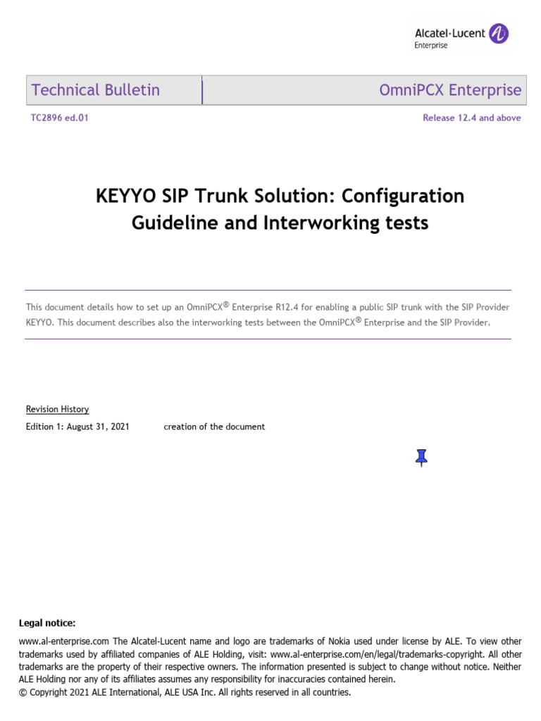 KEYYO SIP Trunk Setup for OmniPCX | PDF | Session Initiation Protocol ...