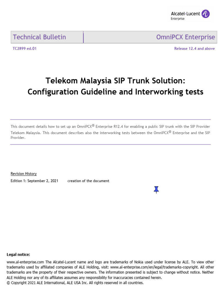 TC2899en-Ed01 SIP Trunk Telekom-Malaysia ConfigurationGuideline R12.4 ...