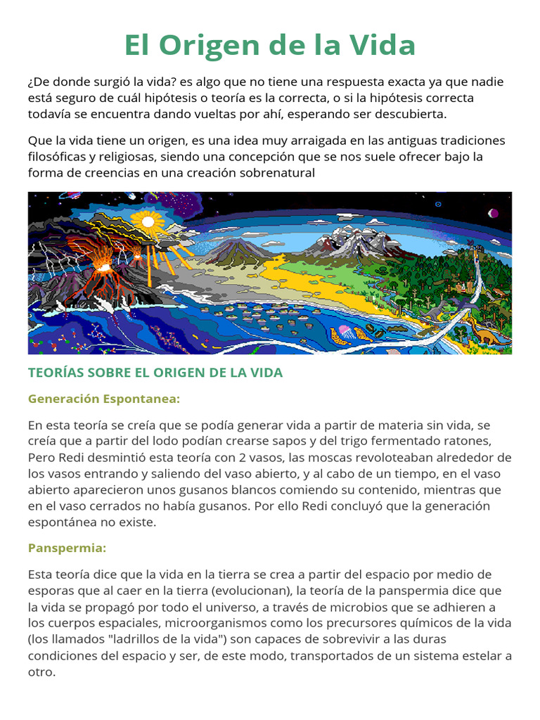 El Origen de La Vida | PDF | Abiogénesis | Biología