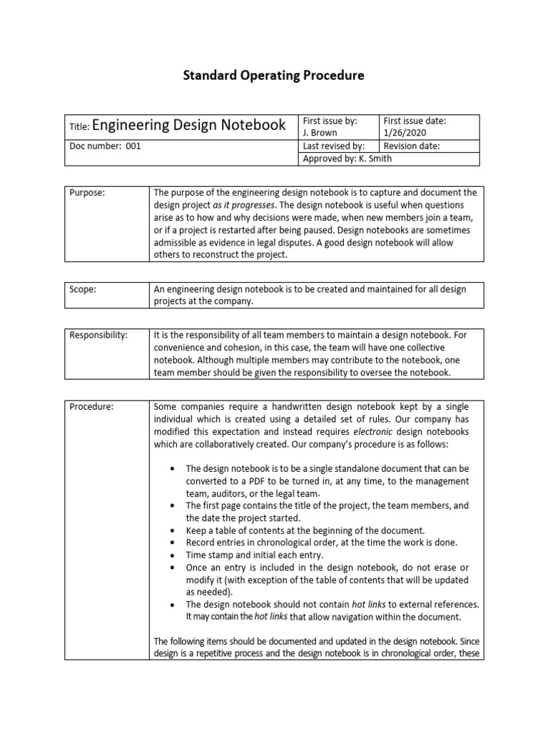 Engineering Design Notebook SOP #001 | PDF | Notebook