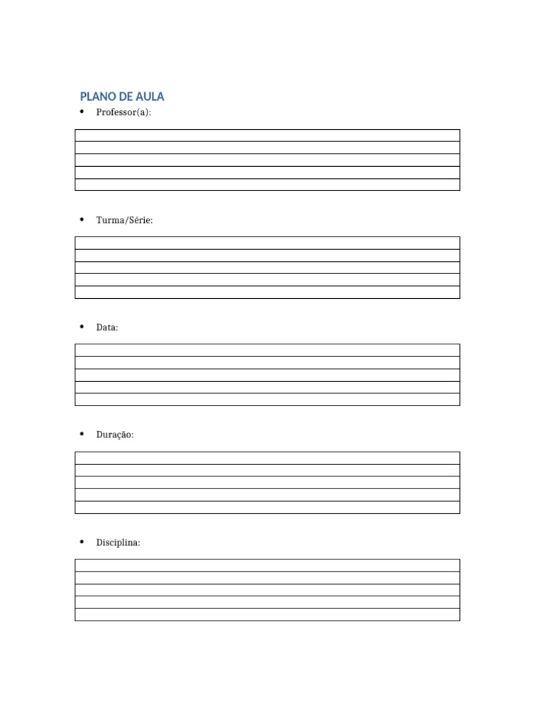 Modelo de Plano de Aula Completo | PDF