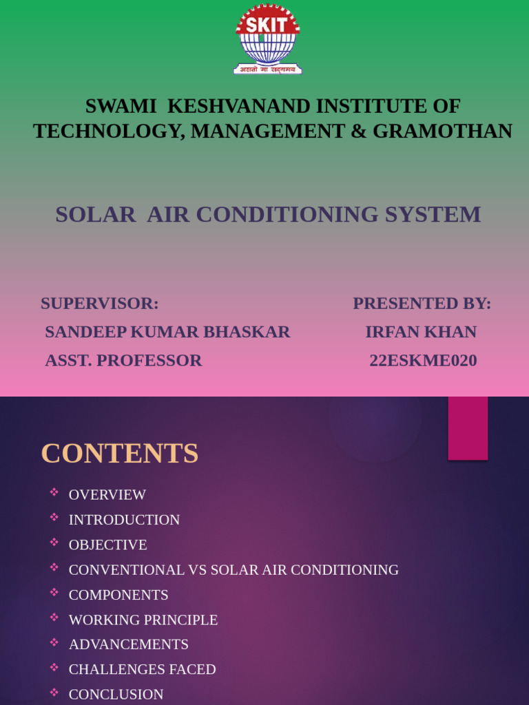 Solar Air Conditioning System Overview | PDF | Air Conditioning | Heat Pump