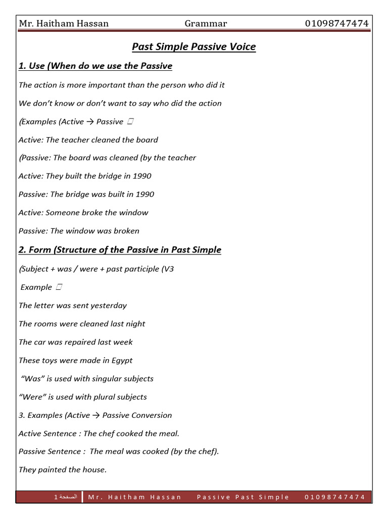 Past Simple Passive Voice Explained | PDF | Linguistic Morphology ...