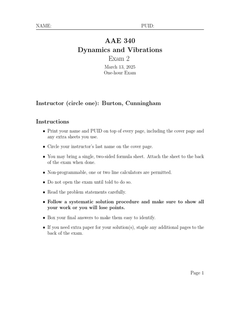 Dynamics and Vibrations Exam 2 Guide | PDF | Orbit | Physical Phenomena