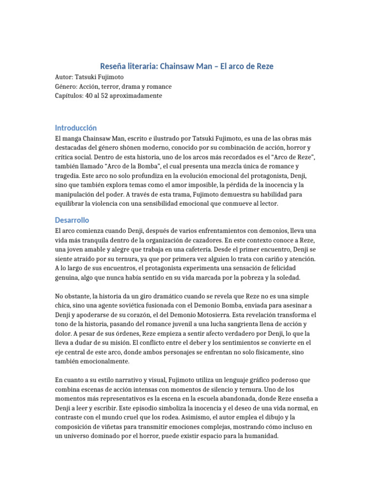 Reseña Literaria Arco de Reze | PDF