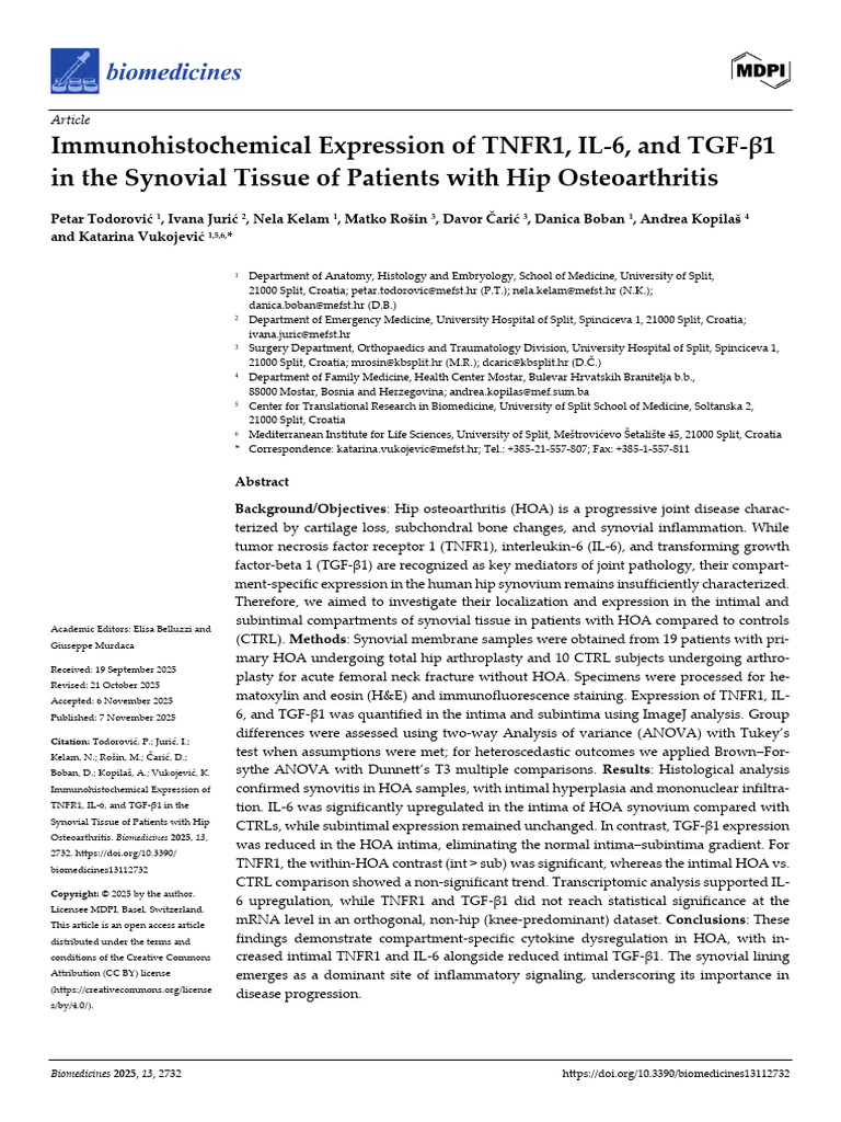 TNFR1, IL-6, TGF-β1 in Hip Osteoarthritis | PDF | Interleukin 6 ...