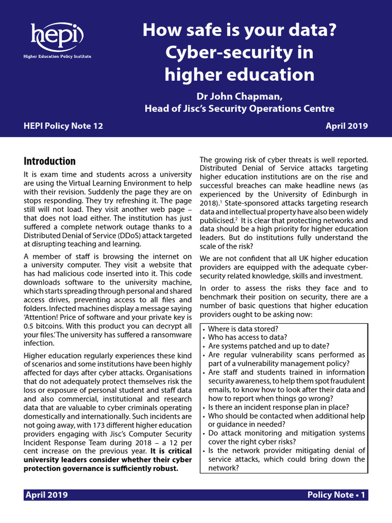 Cybersecurity Risks in Higher Education | PDF | Security | Computer ...