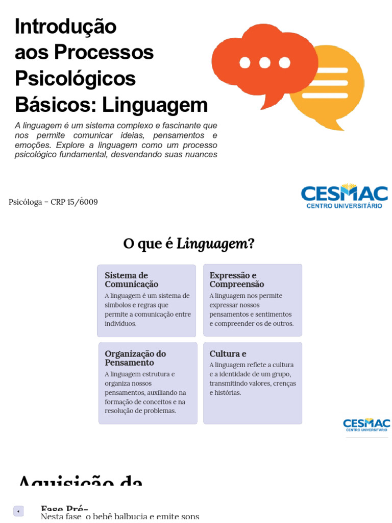 Processos Psicológicos da Linguagem | PDF | Pensamento | Comunicação