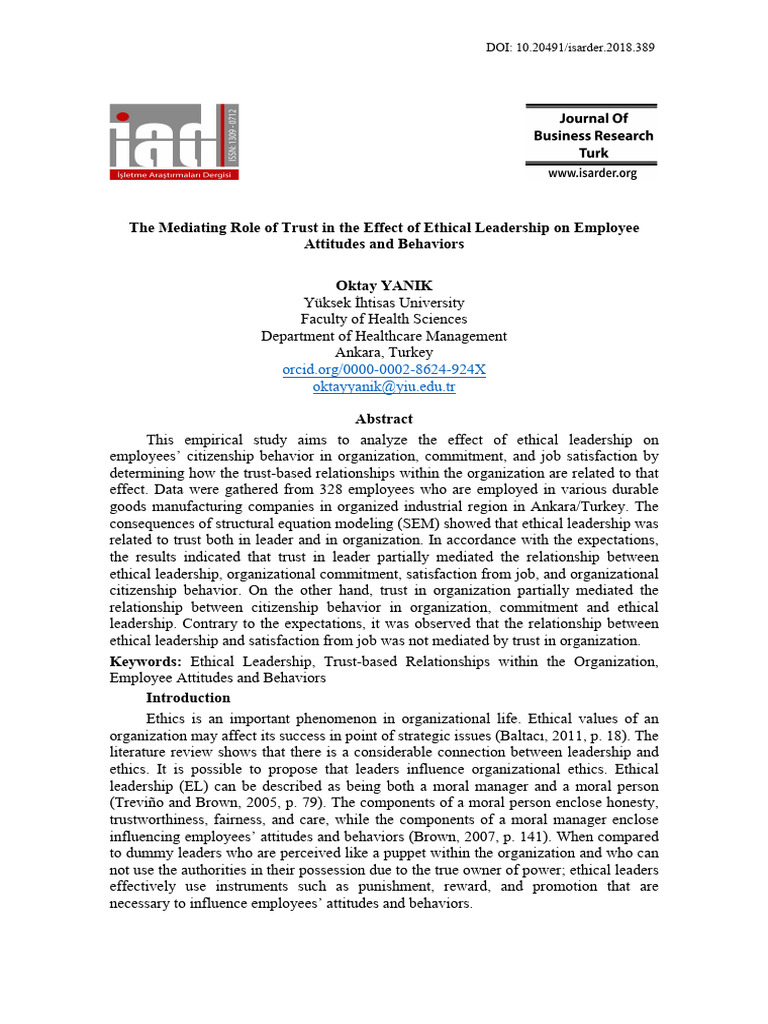 The Mediating Role of Trust in The Effect of Ethical Leadership On ...