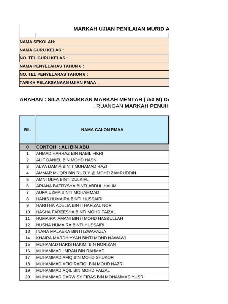 Markah Ujian Murid Aliran Agama | PDF