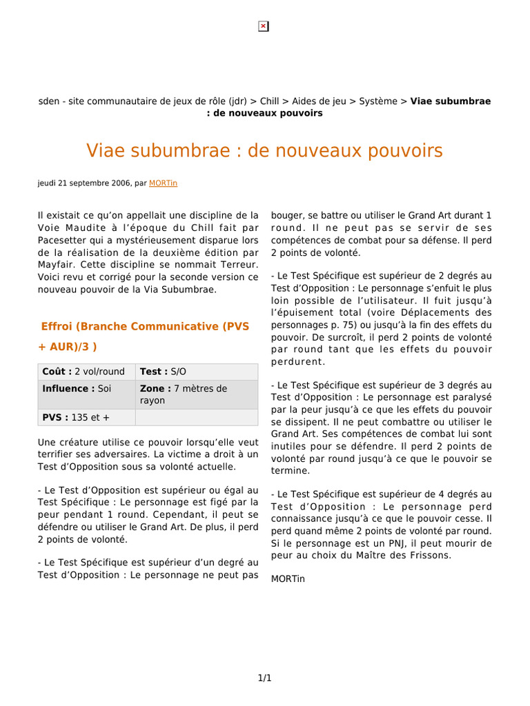 Nouveaux pouvoirs Viae Subumbrae dans Chill | PDF | Jeux de rôles ...