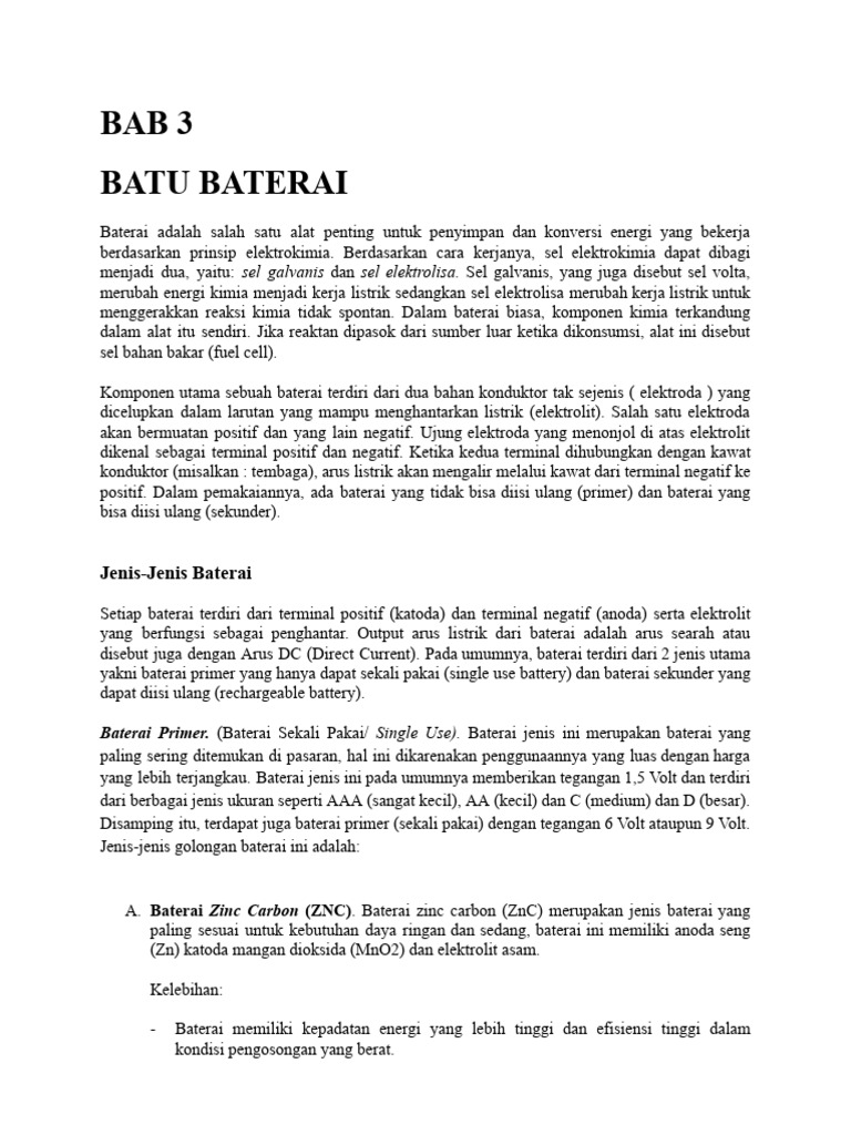 Jenis dan Karakteristik Baterai | PDF