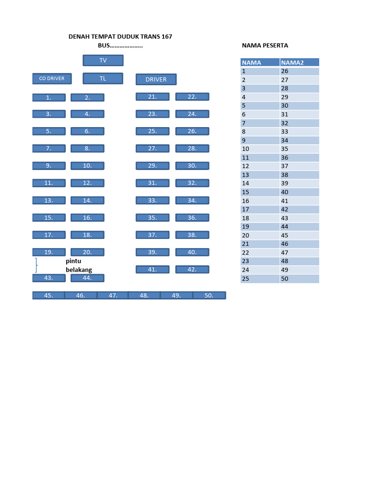 Plan de sièges pour le transport 167 | PDF