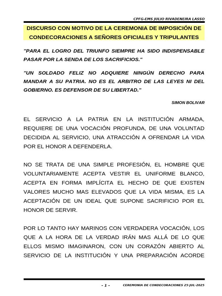 Discurso Imposición Condecoraciones Oficiales y Tripulantes - 18-Jul ...