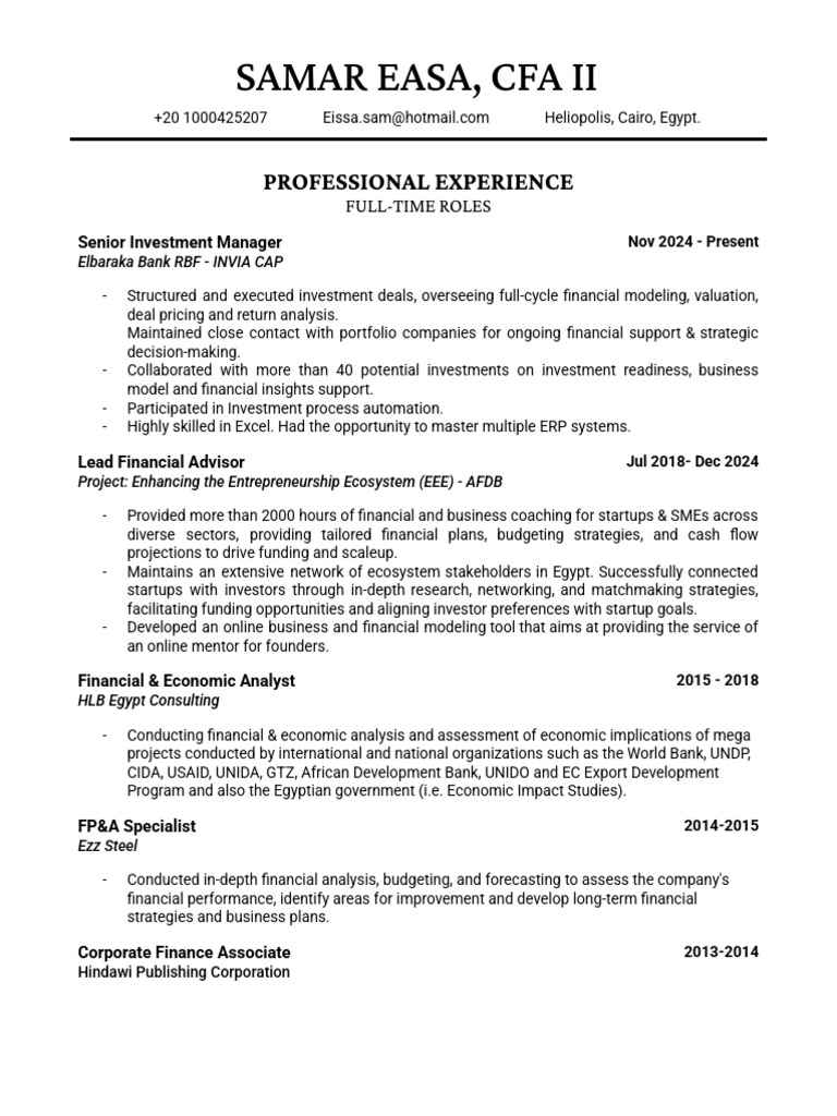 Samar H.eissa CV 2025 | PDF | Financial Analyst | Startup Company