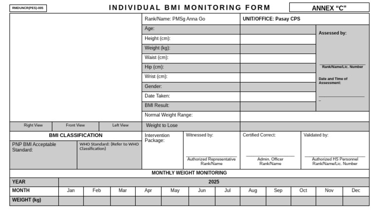 Individual BMI Monitoring Form 2025 | PDF | Body Mass Index ...