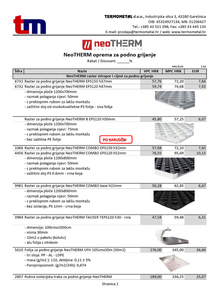 Termometal - Cjenik Neotherm Oprema Za Podno Grija 629a0442703e9 | PDF