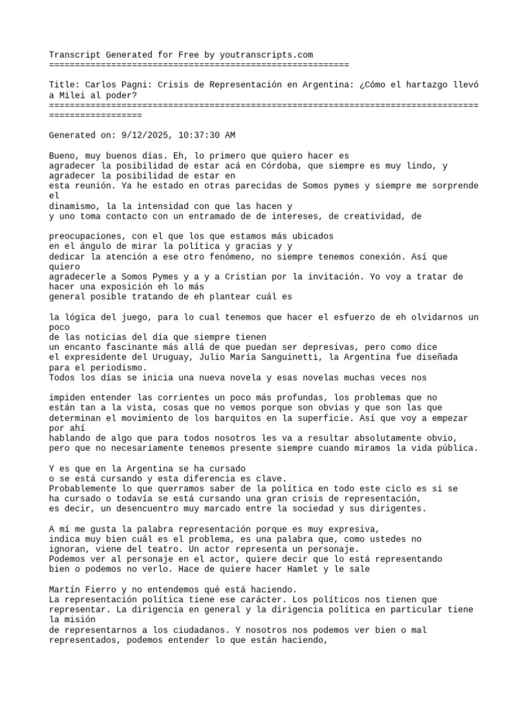 Carlos Pagni Crisis de Representacin en Argentina Como El Hartazgo ...