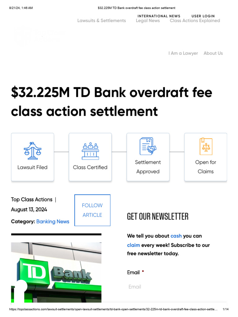 TD Bank $32.2M Overdraft Settlement | PDF | Overdraft | Banks