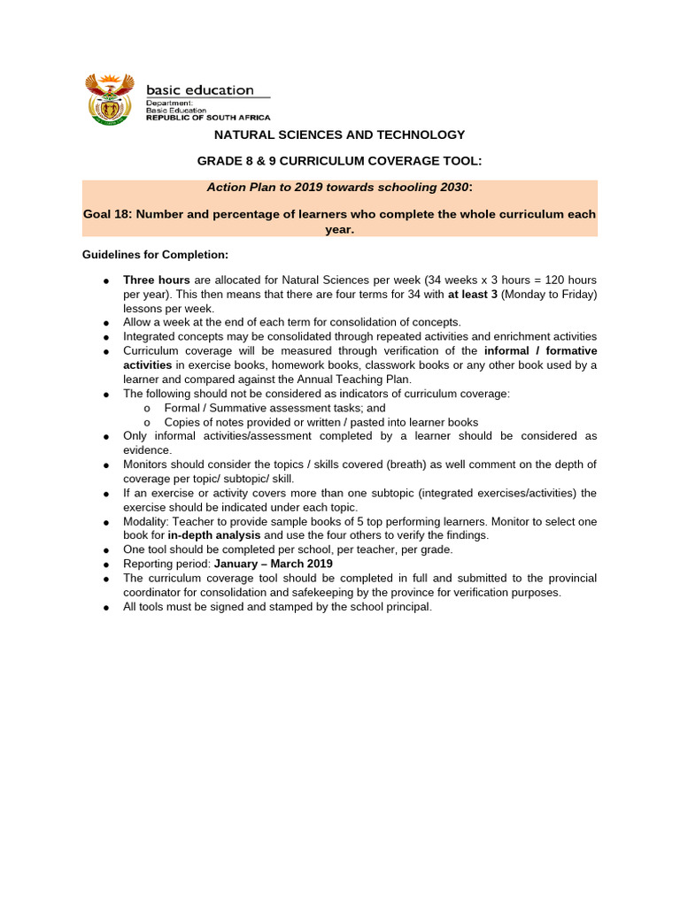 Grade 8 & 9 Natural Sciences Coverage Tool | PDF | Light | Electromagnetism