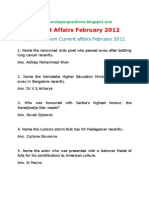 Questions From Current Affairs February 2012