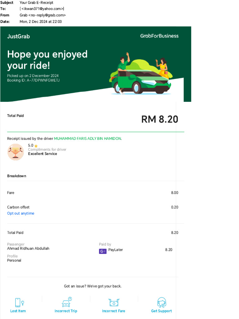 Grab E-Receipt for JustGrab Ride | PDF