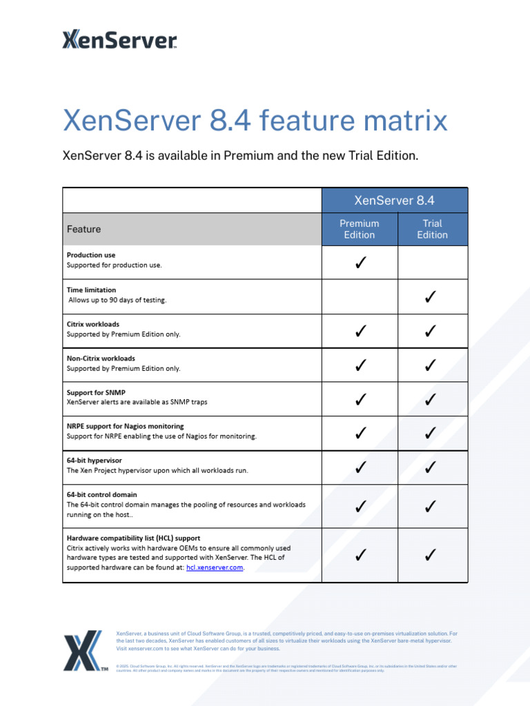 XenServer 8.4 Features Comparison | PDF | Virtual Machine | Virtualization