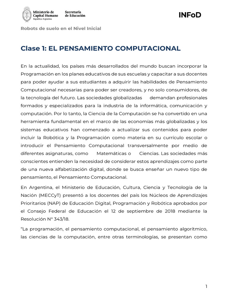 Pensamiento Computacional en Educación Inicial | PDF | Pensamiento | Robot