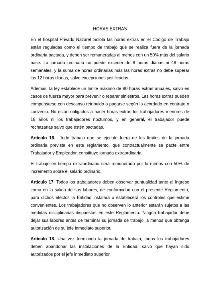 Regulación de Horas Extras en Guatemala | PDF | Tiempo de trabajo | Salario