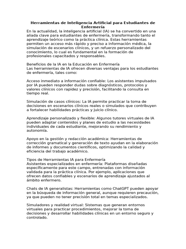 IA en Educación para Estudiantes de Enfermería | PDF | Inteligencia ...