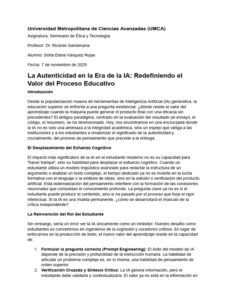 Autenticidad Educativa en la Era de IA | PDF | Inteligencia artificial ...
