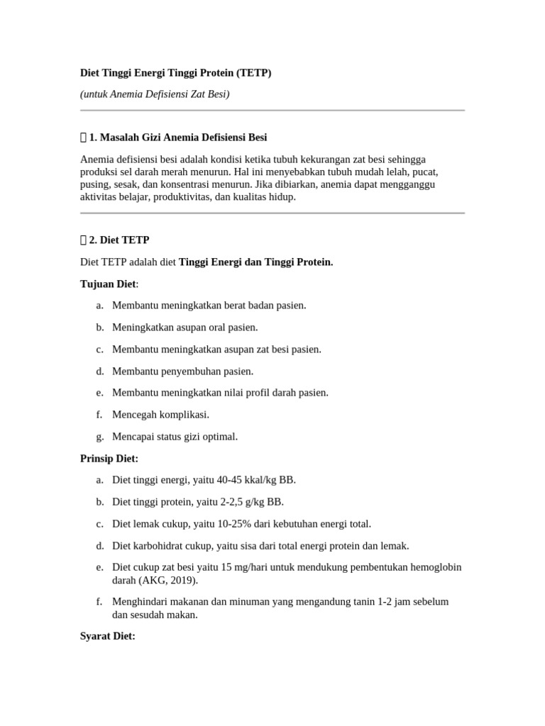 Diet TETP untuk Atasi Anemia Besi | PDF