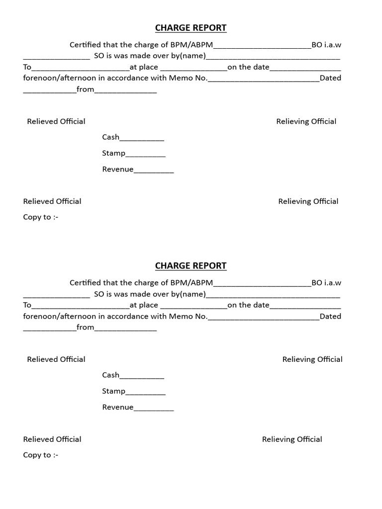 Charge Report Template for BPM/ABPM | PDF