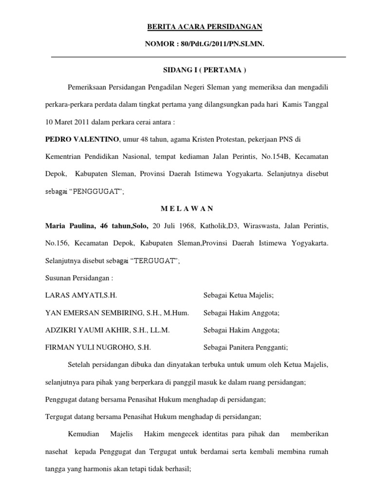 Berita Acara Persidangan Lengkap