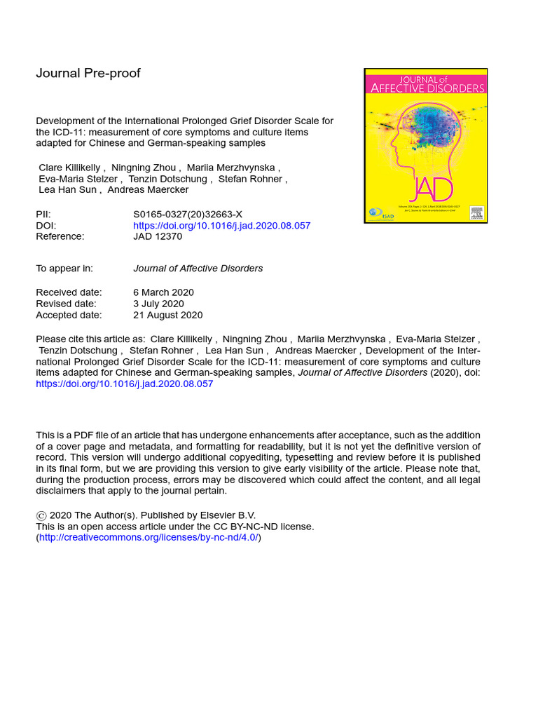 International Prolonged Grief Disorder Scale | PDF | Grief | Validity ...