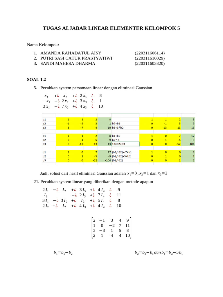 Tugas Aljabar Linear Elementer Kelompok 5 | PDF