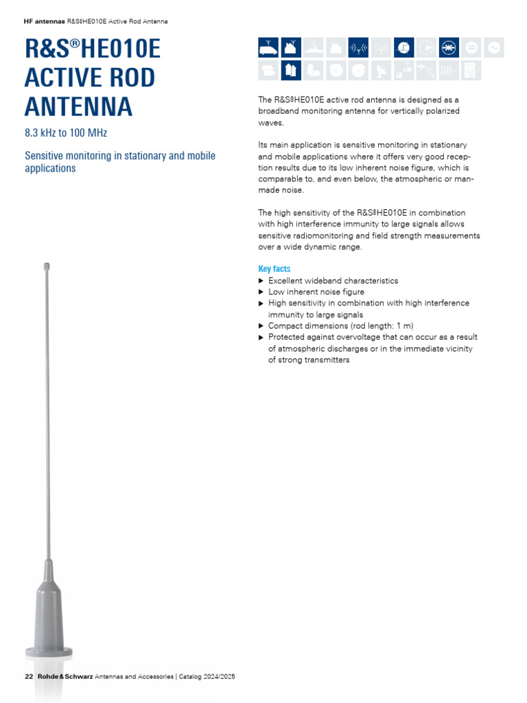 R&S®HE010E Active Rod Antenna Overview | PDF | Antenna (Radio) | Hertz