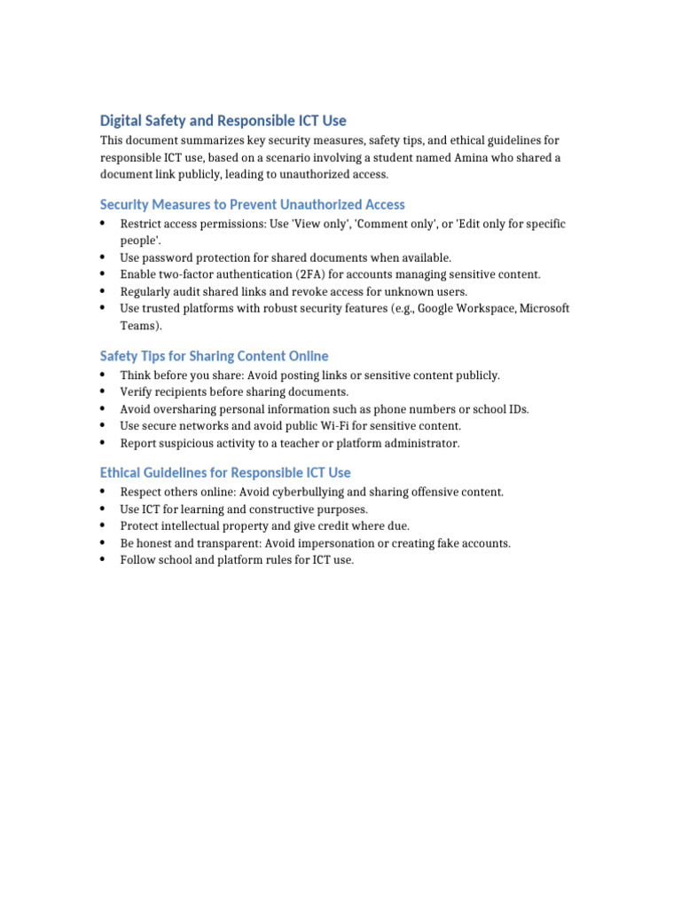 Digital Safety and Responsible ICT Use Document | PDF