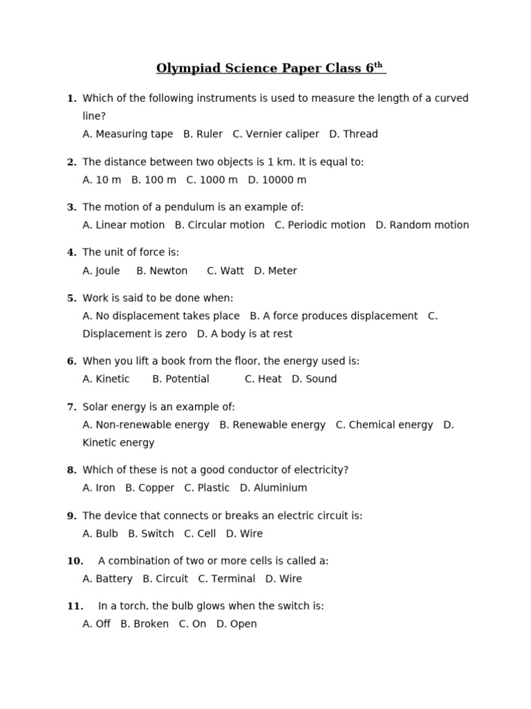 Make 50 Marks Science Olympiad MCQs Question Pape | PDF | Water ...