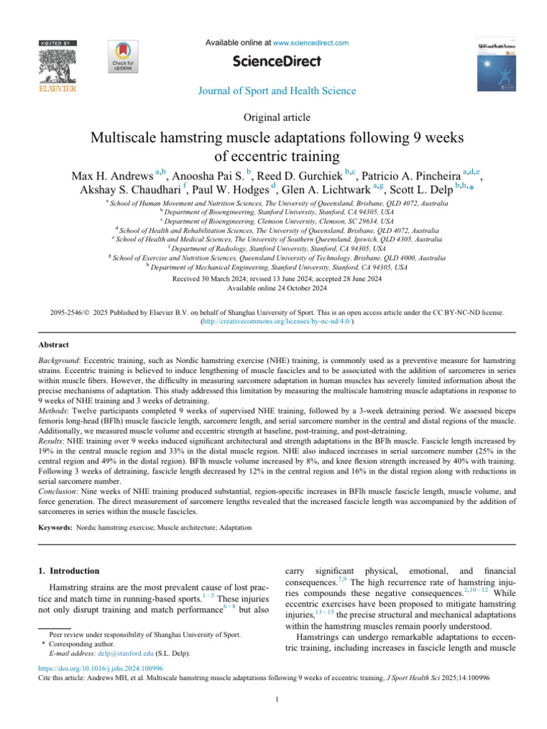 Hamstring Muscle Changes from Eccentric Training | PDF | Effect Size ...