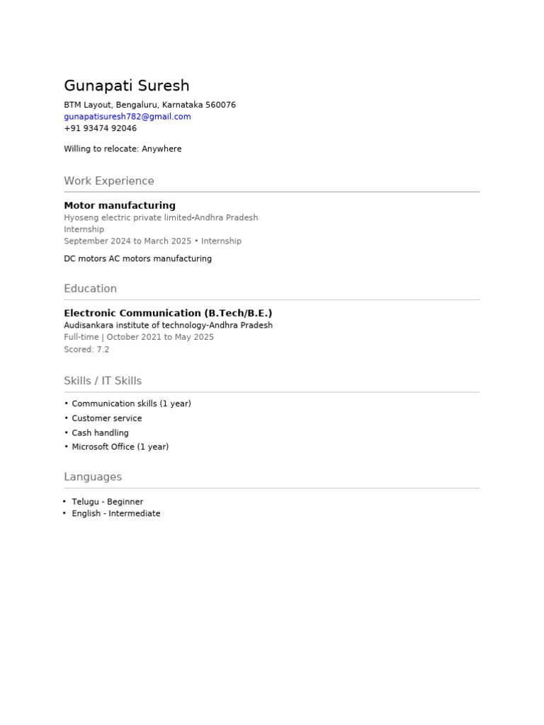 Gunapati Suresh - B.Tech in Electronics | PDF