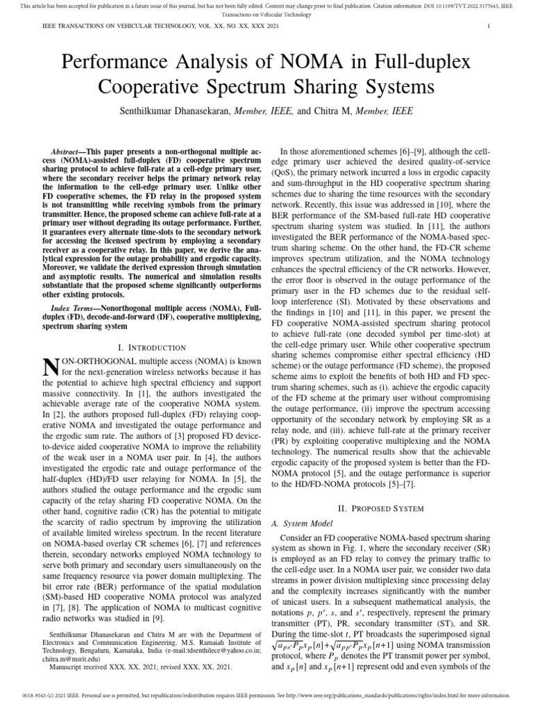 Performance Analysis of NOMA in Full-Duplex Co | PDF | Cognitive Radio ...
