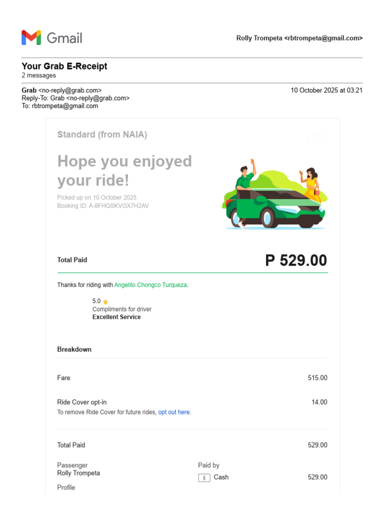 Grab E-Receipt for Rolly Trompeta | PDF