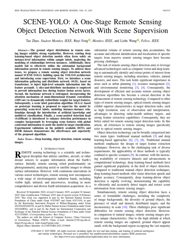 SCENE-YOLO: Enhanced Remote Sensing Detection | PDF | Remote Sensing