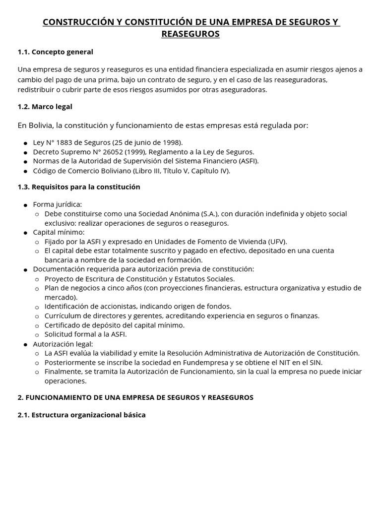 Construcción y Constitución de Una Empresa de Seguros y Reaseguros ...