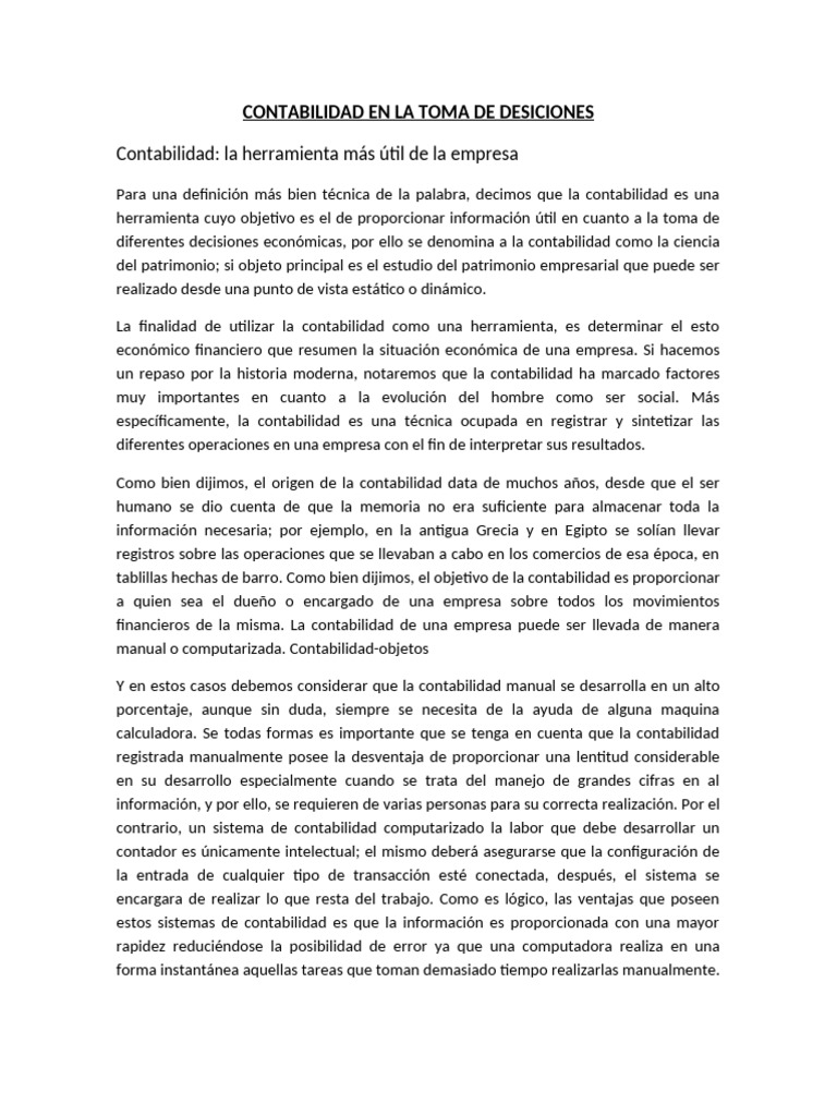 La Contabilidad en La Toma de Desiciones | PDF | Contabilidad | Business