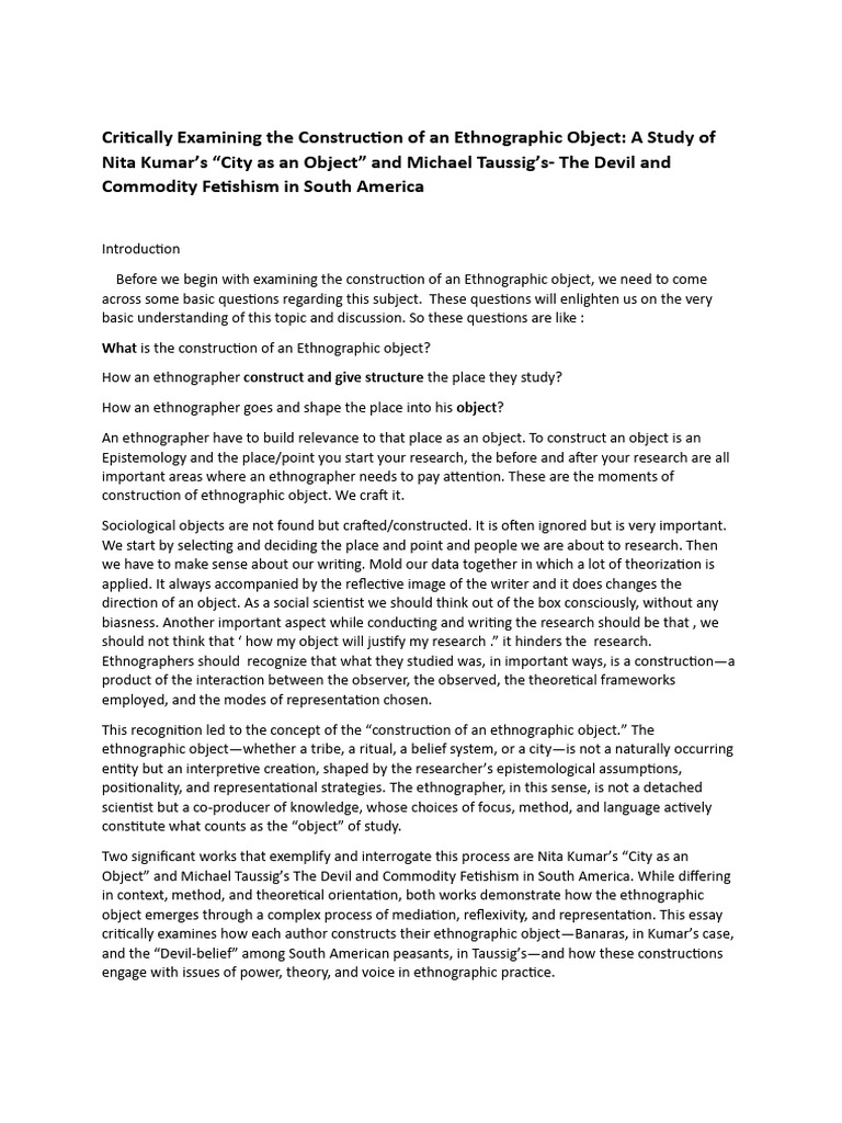 Ethnographic Object Construction Analysis | PDF | Ethnography ...